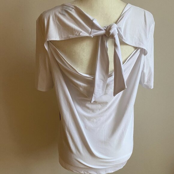 HALOGEN Bnwt White Short Sleeve Top Back Tie sz Small - Picture 5 of 8